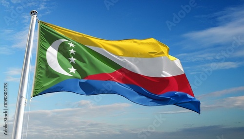 コモロの国旗(waving national flag of Comoros.)
 photo