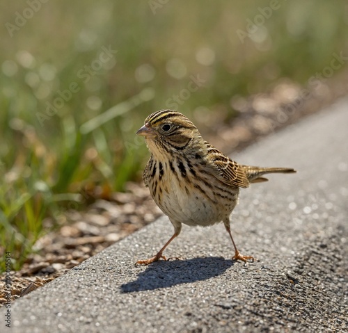 sparrow on the grass photo