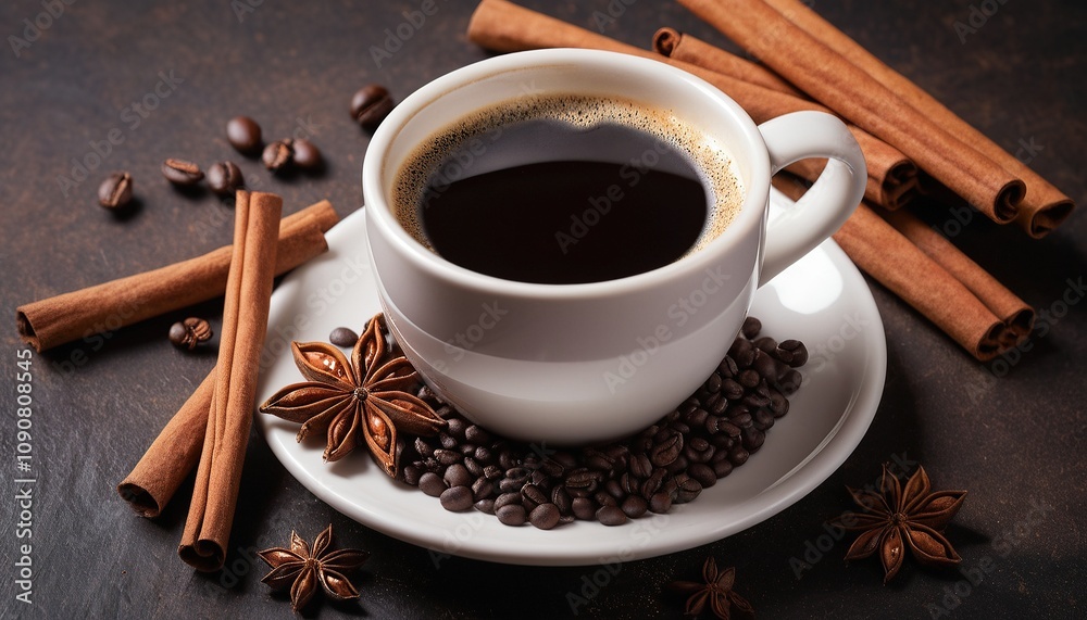 Aromatic black coffee with cinnamon and star anise Aromatic black coffee with cinnamon and star anise