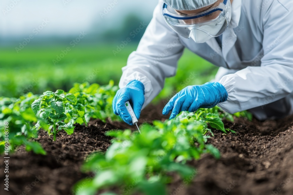 Naklejka premium Agricultural research activity crop fields scientific process outdoor environment close-up perspective sustainable practices