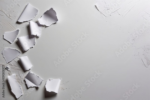 Torn Paper Pieces on Clean White Background with Texture and Light Effects