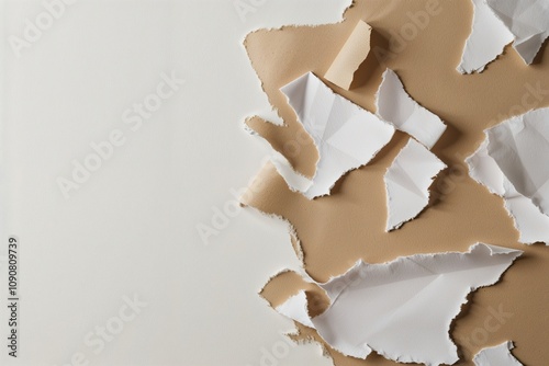 Ripped Paper Scrap Textures on Soft White Background for Creative Design