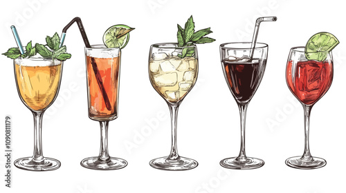Hand-Drawn Alcoholic Cocktail Pina Colada Illustration for Designs and Menus