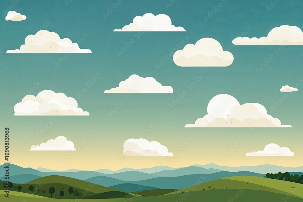 Obraz premium Breezy Clear Skies with Idyllic Cloud Illustrations