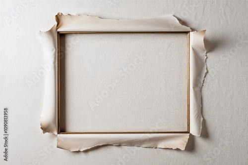 Vintage Ripped Paper Edges Framed by White Canvas Texture