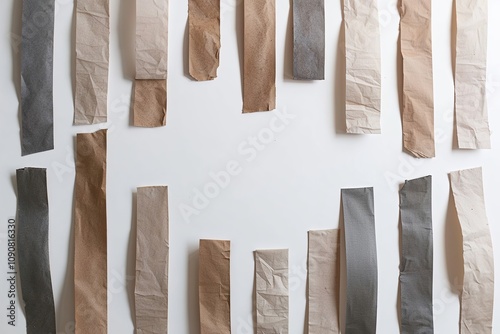 Weathered Paper Strips Arranged on a Blank White Background for Craft Design