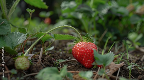 A ripe strawberry in a garden. photo