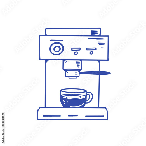 Stylized Coffee Machine Brewing a Perfect Cup of Delicious Coffee at Home Each Morning