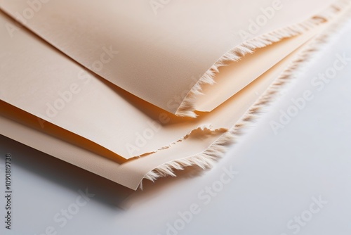 Frayed Edges of Paper Displayed on Smooth White Background