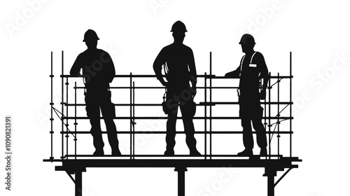 Construction Workers Standing on Scaffolding at Construction Site