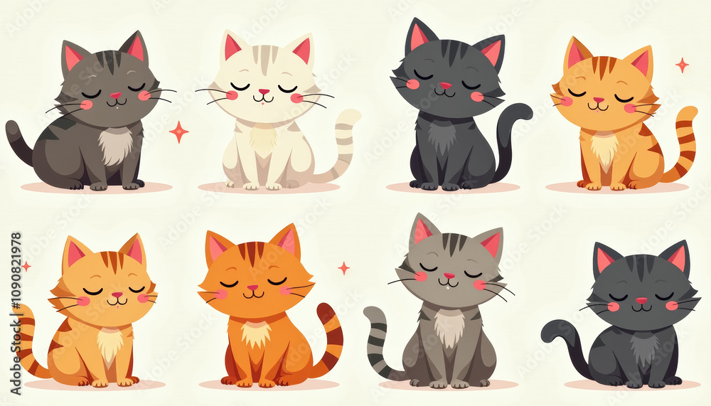 Fototapeta premium Adorable Cartoon Cats Collection