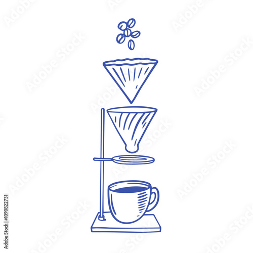 An Icon Representing Coffee Brewing with Beans and Drip Equipment for Connoisseurs