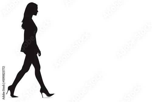 Side view of black woman silhouette walking isolated on white background