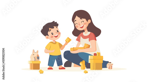 Mother Teaching Kids: Woman Spends Quality Time with Children at Home