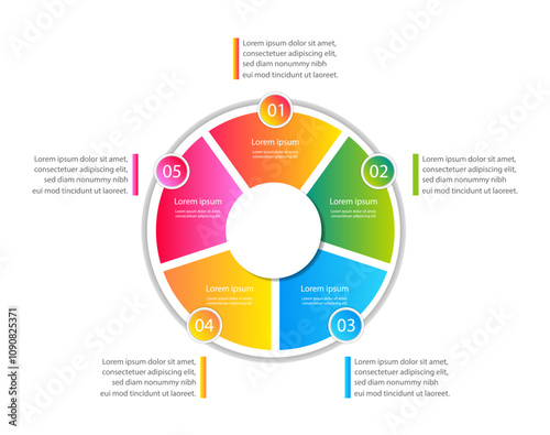 Infographic 5 Elements Pie Chart Template.