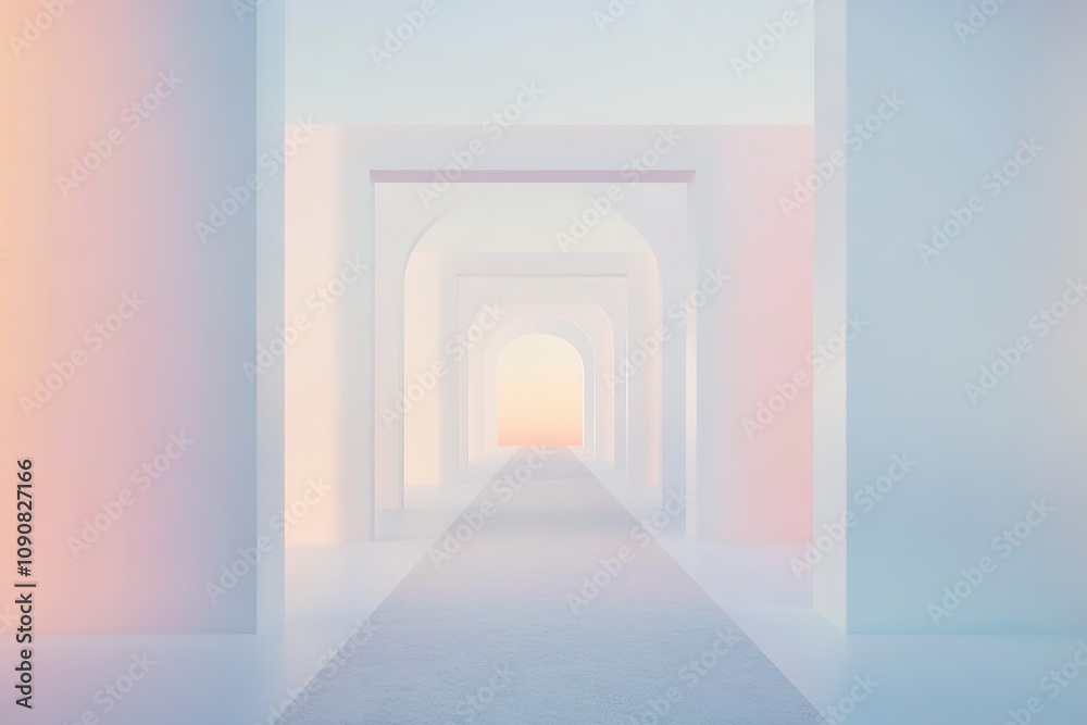 Fototapeta premium Pastel corridor with arches fading into light
