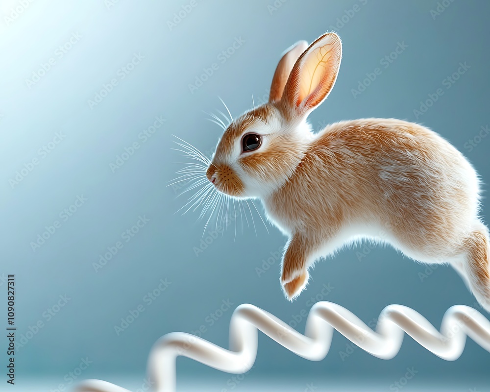 Fototapeta premium Playful Rabbit Jumping Over Curvy Wire