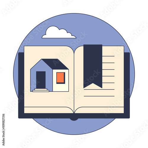 Open book with a house illustration, symbolizing community guidelines.