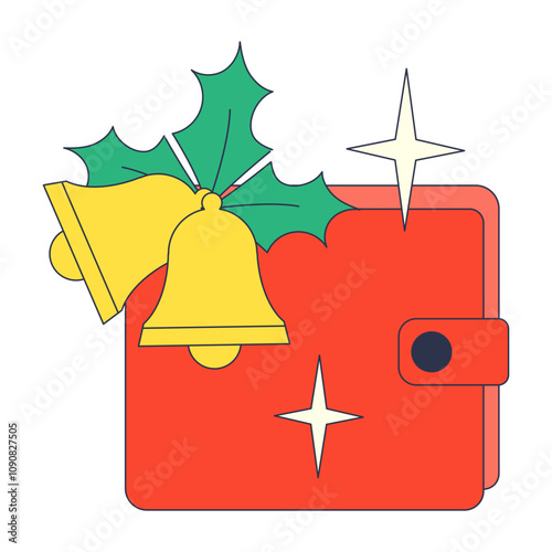 Festive wallet with jingle bells and holly, symbolizing holiday spending.