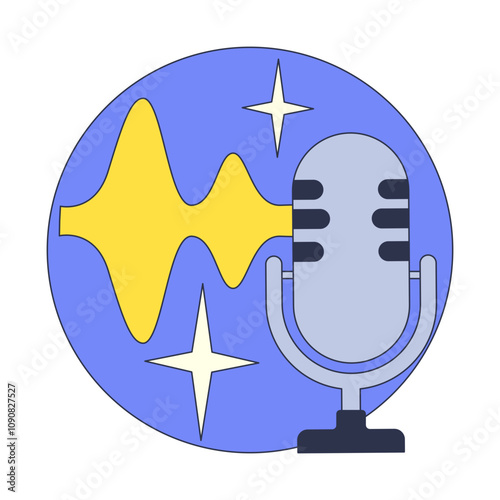 Microphone with waveform and stars symbolizes audio recording and creativity.