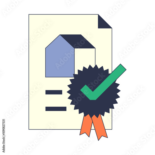 Certificate with a ribbon and house icon symbolizes home ownership or real estate certification.