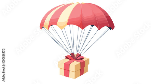 Parachute Delivery of Gift Box Flying Vector Illustration
