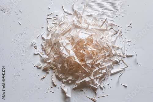 Shredded Paper Fragments Textured White Surface with Edge Details