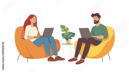Modern Coworking Concept with Man and Woman Sitting
