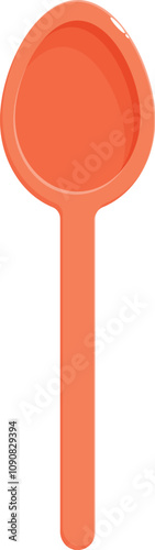 Cartoon illustration of a single orange spoon lying on a white background, representing kitchen utensil, cooking and food