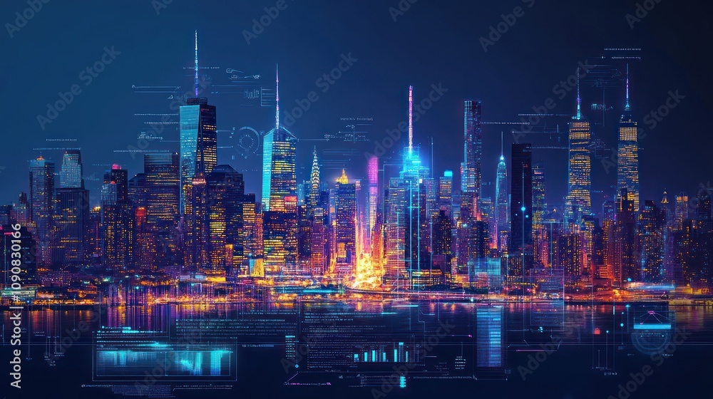 Fototapeta premium Futuristic Cityscape at Night