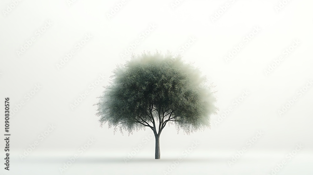 Fototapeta premium Single Tree Standing in Misty White Landscape
