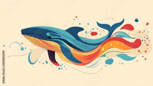 Abstract Colorful Whale Ocean Art Design photo