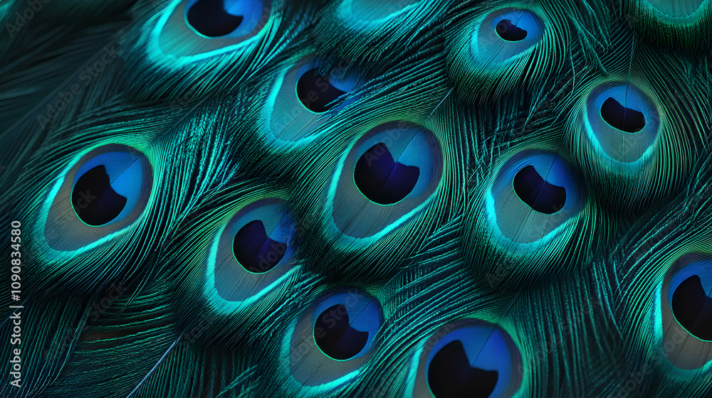 Obraz premium Close-up View of a Peacock's Feathers with Blue and Green Iridescent Colors