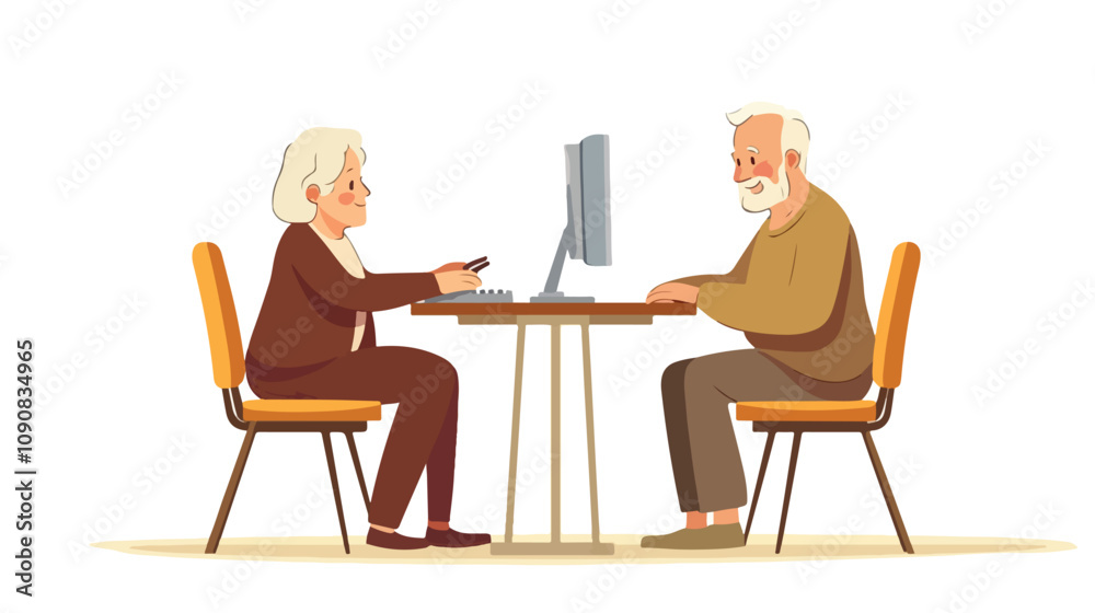 Fototapeta premium Elderly People Communicate Online Concept