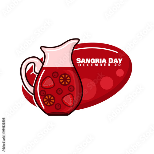 National Sangria Day to celebrate on December 20th. One jar contains red wine with sliced ​​fruit called Sangria. Drink event banner.