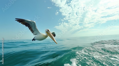 A pelican diving headfirst into the ocean in search of fish.