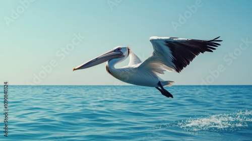A pelican diving headfirst into the ocean in search of fish.