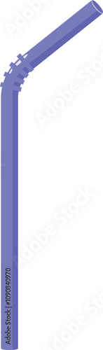 Purple flexible drinking straw with bending section isolated on white background isometric view