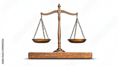 A photostock of an old-fashioned balance scale in warm lighting on isolated on transparent PNG background, High Quality.