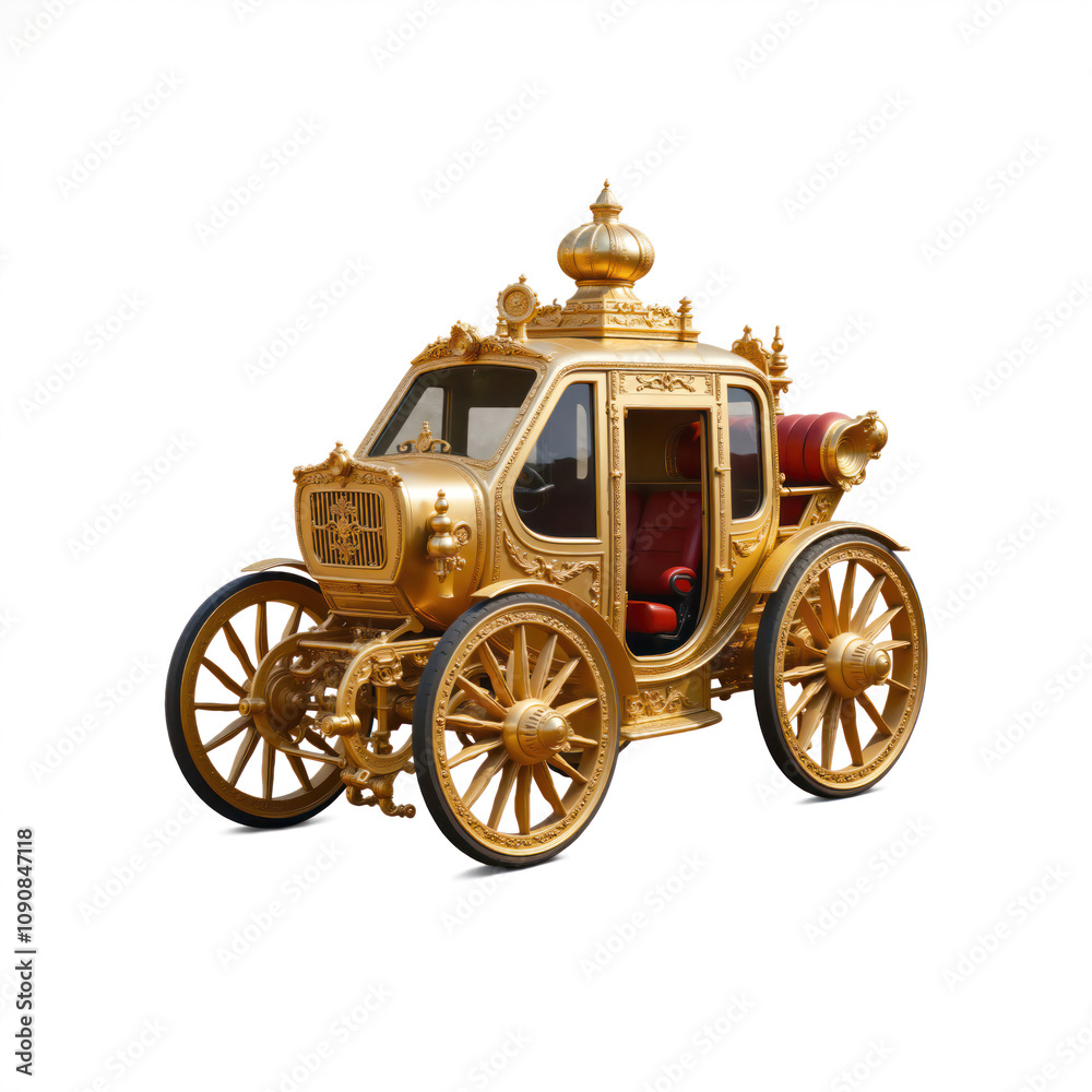 Fototapeta premium Golden coach standing out against white background