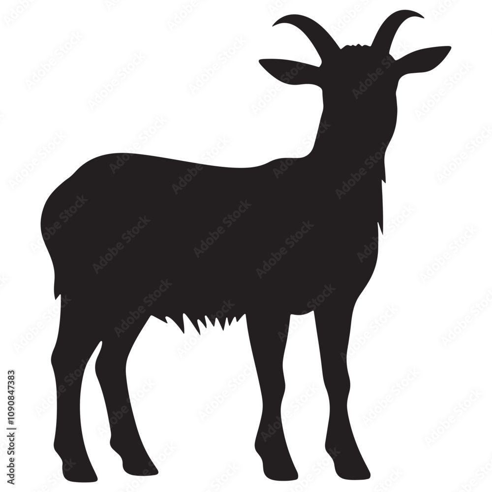 Obraz premium Silhouette of a Goat. Cattle. Black and white drawing by hand.