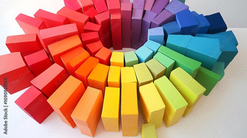 Fototapeta premium Colorful Blocks Arranged In A Circular Rainbow Pattern