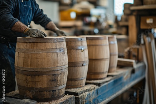 Cooper Workshop: Crafting Wooden Barrels for Wine. Manufacturing Process in Cooperage