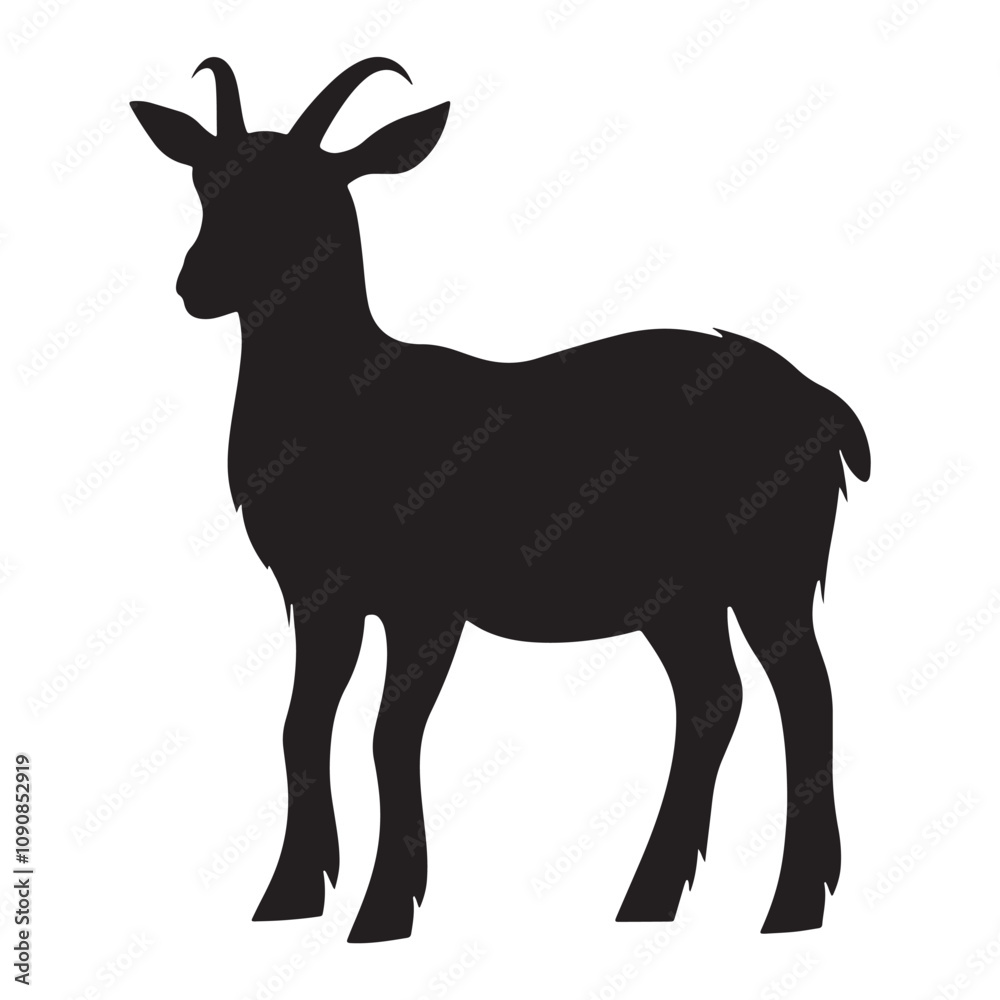 Silhouette of a Goat. Cattle. Black and white drawing by hand. Silhouette of a Goat. Cattle. Black and white drawing by hand.