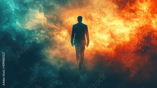 Wallpaper Mural Silhouette of a businessman following his ambitions and watching his growth and his office business  Torontodigital.ca