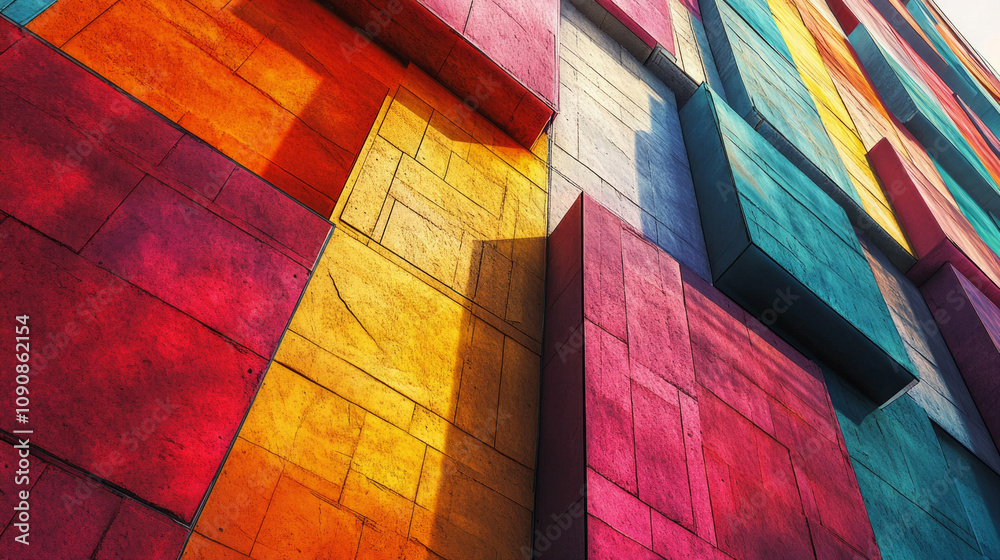 Fototapeta premium A vividly textured facade in striking colors, showcasing an artistic and modern approach to architecture and design, AI Generative