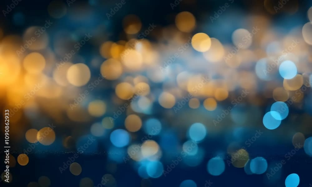 lumières scintillantes avec effet bokeh sur fond bleu et or, espace négatif pour texte, arrière-plan festif, produit de luxe., période hivernale, Noël