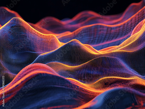Abstract digital waves in vibrant colors create dynamic and flowing representation of data streams, evoking sense of movement and energy