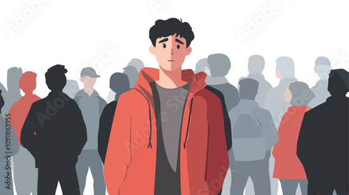 Man with Solitude: Sad Young Guy Stands Alone