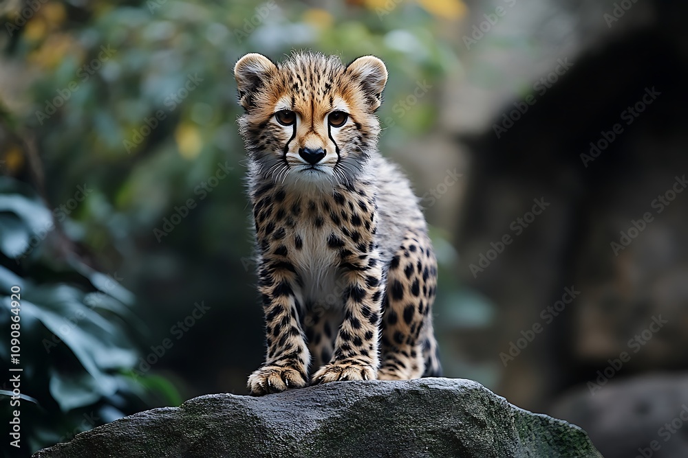 Cheetah Cub Portrait with Blurry Green Background Cheetah Cub Portrait with Blurry Green Background